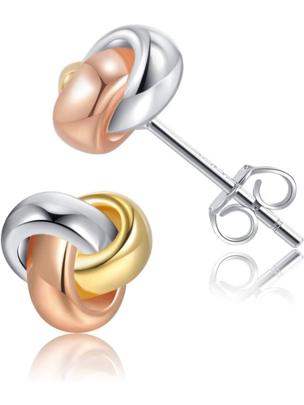 Chic Tri-Tone Love Knot Stud Earrings - Gold Plated 925 Sterling Silver, Dainty